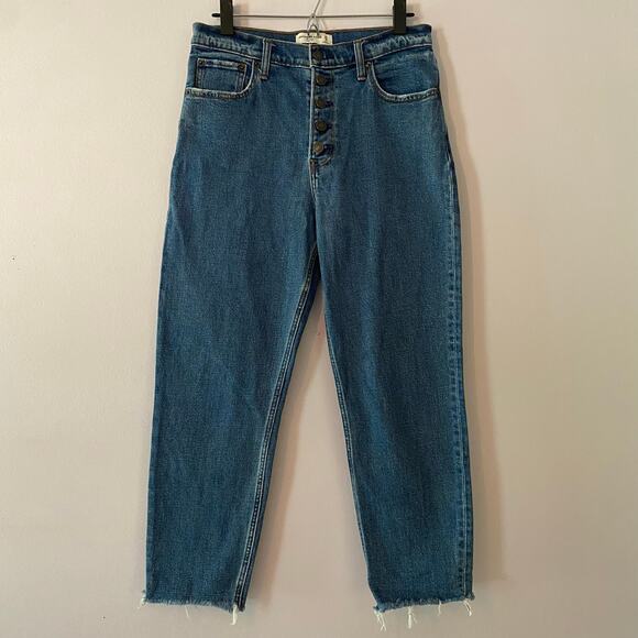 Abercrombie & Fitch Women size 8 / 29 The Mom High Rise Jeans Button Fly Frayed - Picture 2 of 12